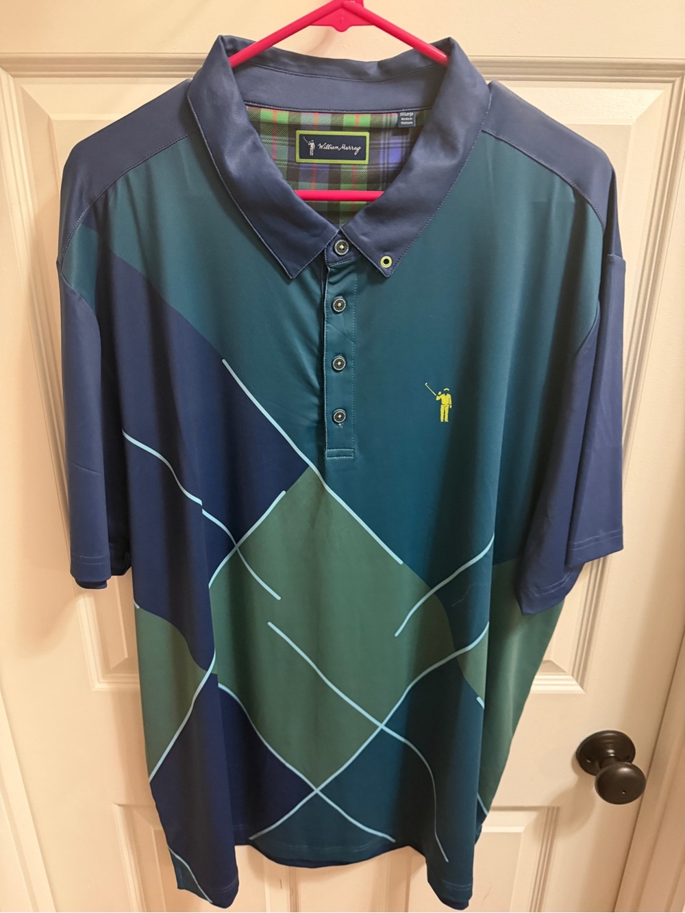 William Murray Golf Teal and Navy Geometric Polo